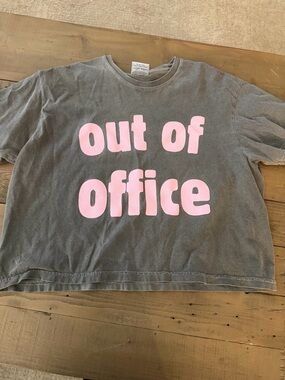 Out of Office Gray T-Shirt with Pink Print